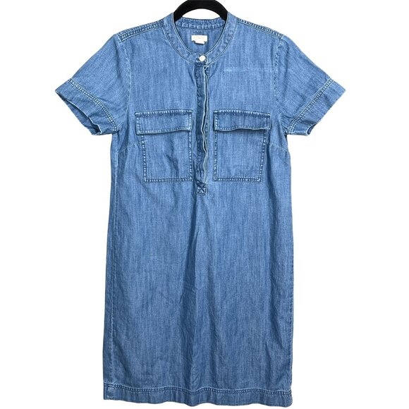 J.Crew Chambray Shirt Dress | Size 0 Denim Mini Dress with Pockets Blue Casual - Picture 1 of 9
